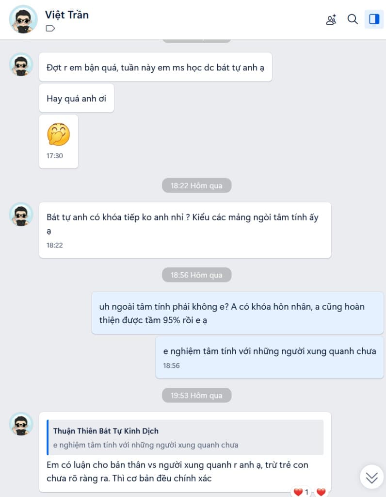 Feedback Việt Trần — khóa Bát Tự Luận Tâm Tính