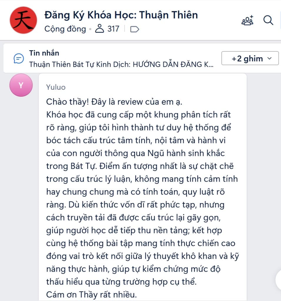 Feedback Yuluo — khóa Bát Tự Luận Tâm Tính