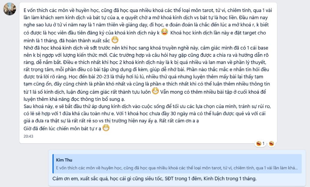 Feedback học viên — khóa Truyền Nghề Kinh Dịch A-Z