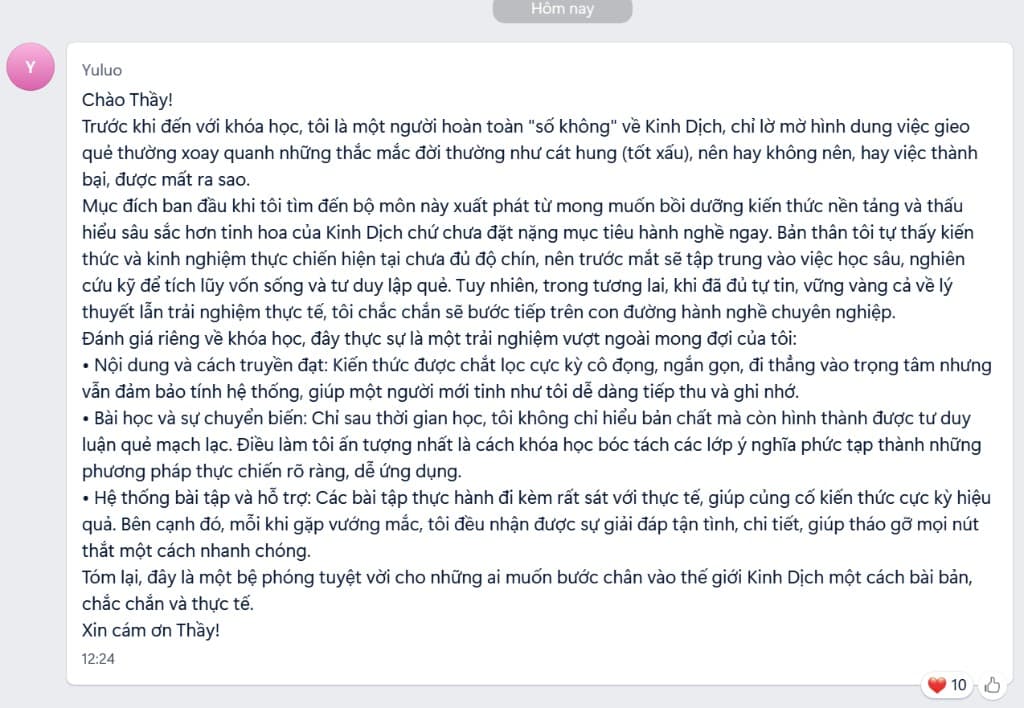 Feedback Yuluo — khóa Truyền Nghề Kinh Dịch A-Z