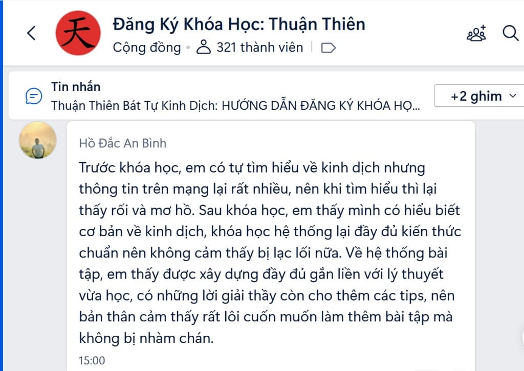 Feedback Hồ Đắc An Bình — khóa Truyền Nghề Kinh Dịch A-Z