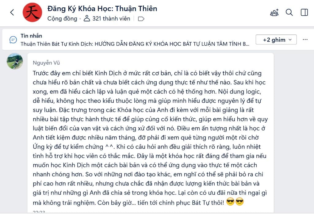 Feedback Nguyễn Vũ — khóa Truyền Nghề Kinh Dịch A-Z
