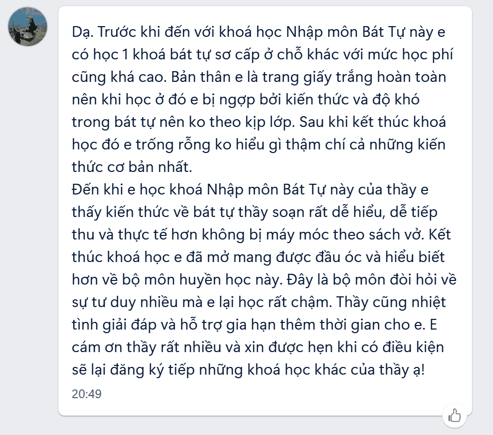 Feedback học viên — khóa Nhập Môn Bát Tự (so với khóa sơ cấp chỗ khác)
